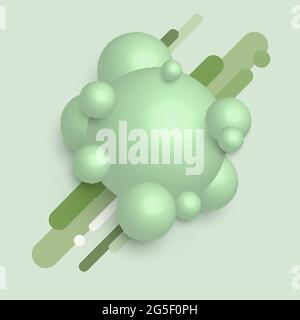 Abstract 3D green sphere ball decorations rounded lines elements background. Vector illustration Stock Vector