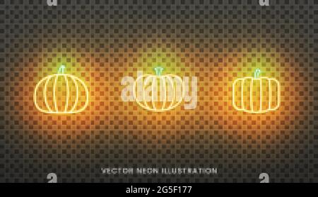 Pumpkin neon icons. Set of traditional Thanksgiving orange pumpkin sign Stock Vector