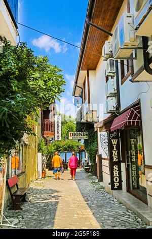 29 of July 2019, Nessebar Bulgaria. Narrow street in old town. Stock Photo