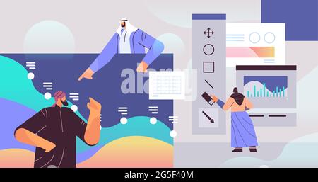 arabic designers team creating website user interface graphic design UI creative service concept Stock Vector
