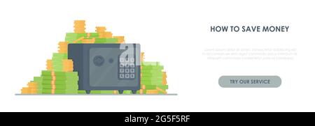 Money saving dollar coins banknotes. Concept for website, page, presentation. Stock Vector