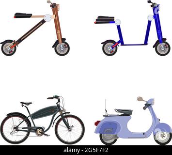 Electric scooter e-bike flat icon set Stock Vector