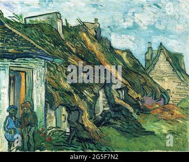 Vincent Van Gogh -  Thatched Sandstone Cottages Chaponval 1890 Stock Photo