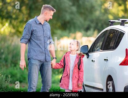 Little girl going back to school Stock Photo