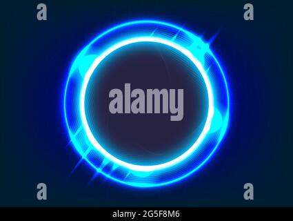 Abstract futuristic background. Blue light effects on round placeholder Stock Vector