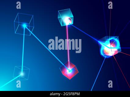 Abstract neon background. Laser is shooting to the cube. Science technology screen Stock Vector