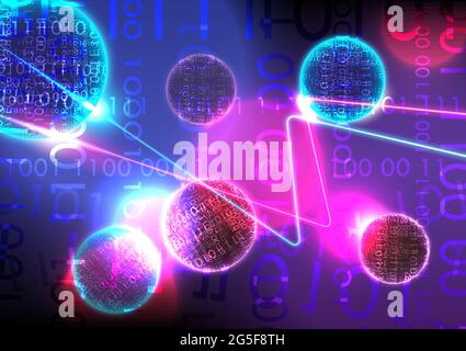 Futuristic technology number and sphere background. Neon light and laser. Vector illustrator Stock Vector