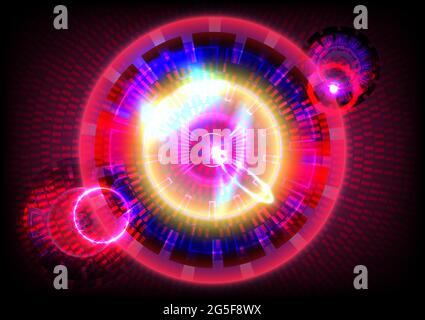 Blue and red light neon effect. Abstract gear digital hi-tech background. Futuristic interface. Virtual reality technology screen Stock Vector