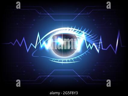 Glowing Eye and pulse of technology futuristic digital background Stock Vector