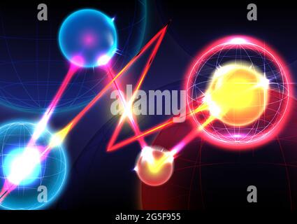Sphere, neon light and laser on background. Futuristic interface. Virtual reality technology screen. Vector illustrator Stock Vector