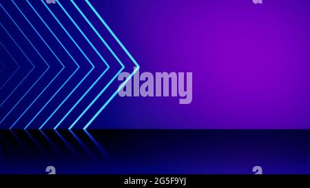 Futuristic Abstract background Reflective with lines Shapes neon light arrow. Concept party, panorama. Stock Photo