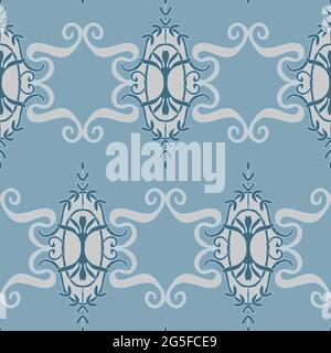 Seamless vector wallpaper Victorian style design on blue. Vintage textile background. Stock Vector