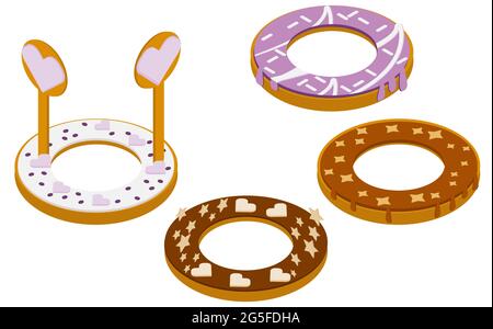 Set of colorful donuts .Isometry Stock Vector