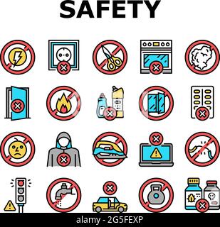 Child Life Safety Collection Icons Set Vector Stock Vector Image & Art ...