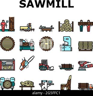 Sawmill Cut Service Collection Icons Set Vector Stock Vector Image ...