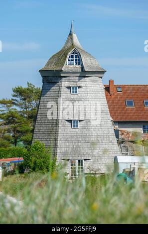 Historic windmill at a village named Vitte at Hiddensee island in Germany Stock Photo