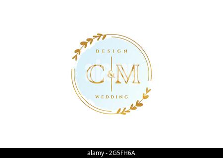 CM beauty monogram and elegant logo design handwriting logo of initial signature, wedding, fashion, floral and botanical with creative template. Stock Vector