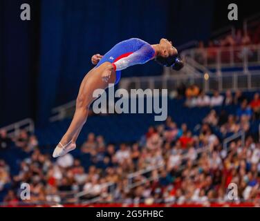 June 25, 2021: Jordan Chiles flips in the air during her floor routine ...