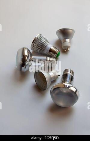 Silver electric light bulbs isolated on white background Stock Photo