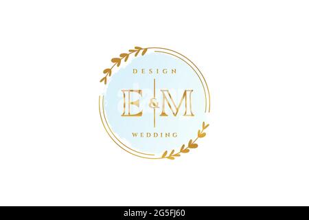 EM beauty monogram and elegant logo design handwriting logo of initial signature, wedding, fashion, floral and botanical with creative template. Stock Vector