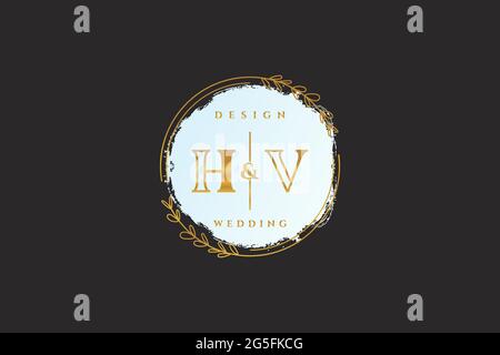 HV beauty monogram and elegant logo design handwriting logo of initial signature, wedding, fashion, floral and botanical with creative template. Stock Vector