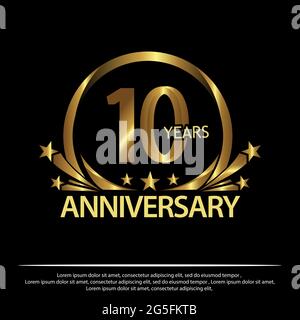 Ten years anniversary golden. anniversary template design for web, game ,Creative poster, booklet, leaflet, flyer, magazine, invitation card - Stock Vector