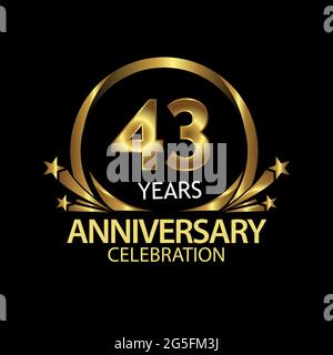 Forty three years anniversary golden. anniversary template design for web, game ,Creative poster, booklet, leaflet, flyer, magazine, invitation card - Stock Vector