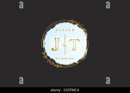 JT beauty monogram and elegant logo design handwriting logo of initial signature, wedding, fashion, floral and botanical with creative template. Stock Vector