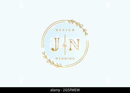 JN beauty monogram and elegant logo design handwriting logo of initial signature, wedding, fashion, floral and botanical with creative template. Stock Vector