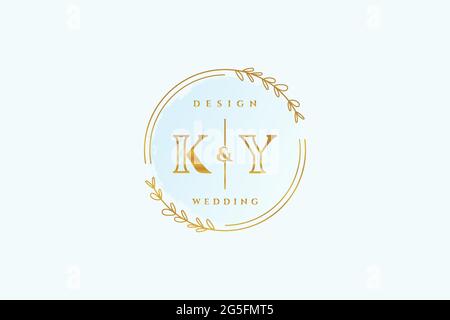 KY beauty monogram and elegant logo design handwriting logo of initial signature, wedding, fashion, floral and botanical with creative template. Stock Vector