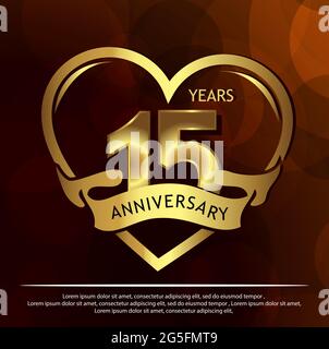 15 years anniversary golden. anniversary template design for web, game ,Creative poster, booklet, leaflet, flyer, magazine, invitation card - Vector Stock Vector