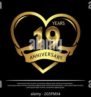 19 years anniversary golden. anniversary template design for web, game ,Creative poster, booklet, leaflet, flyer, magazine, invitation card - Vector Stock Vector