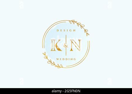 KN beauty monogram and elegant logo design handwriting logo of initial signature, wedding, fashion, floral and botanical with creative template. Stock Vector