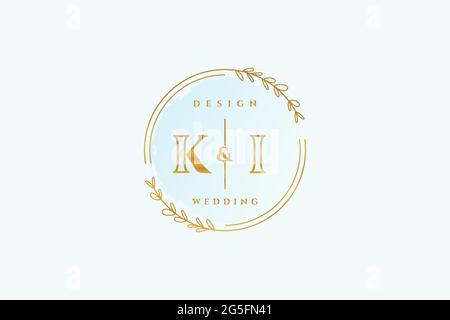 KI beauty monogram and elegant logo design handwriting logo of initial signature, wedding, fashion, floral and botanical with creative template. Stock Vector