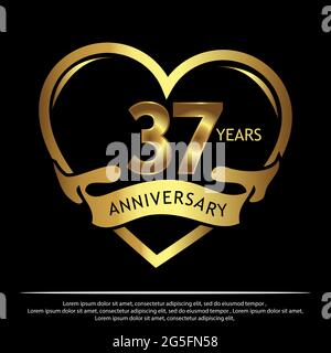 37 years anniversary golden. anniversary template design for web, game ,Creative poster, booklet, leaflet, flyer, magazine, invitation card - Vector Stock Vector