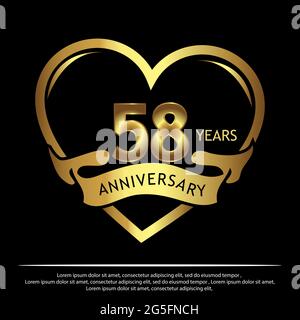 58 years anniversary golden. anniversary template design for web, game ,Creative poster, booklet, leaflet, flyer, magazine, invitation card - Vector Stock Vector