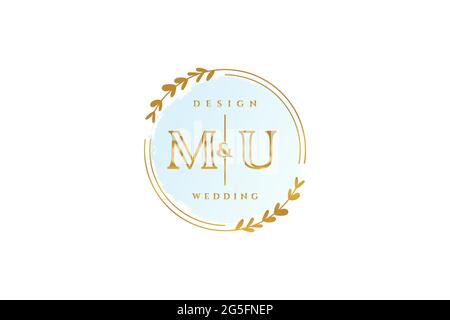 MU beauty monogram and elegant logo design handwriting logo of initial signature, wedding, fashion, floral and botanical with creative template. Stock Vector
