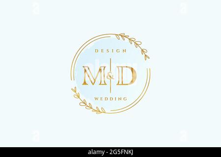 MD beauty monogram and elegant logo design handwriting logo of initial signature, wedding, fashion, floral and botanical with creative template. Stock Vector