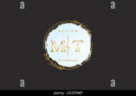 MT beauty monogram and elegant logo design handwriting logo of initial signature, wedding, fashion, floral and botanical with creative template. Stock Vector