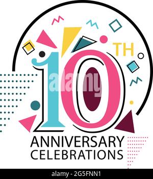 10 years anniversary celebration, colorful background. Flat design. Vector Illustration Stock Vector
