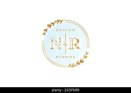 NR beauty monogram and elegant logo design handwriting logo of initial signature, wedding, fashion, floral and botanical with creative template. Stock Vector