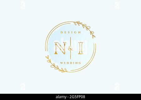 NI beauty monogram and elegant logo design handwriting logo of initial signature, wedding, fashion, floral and botanical with creative template. Stock Vector