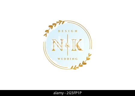 NK beauty monogram and elegant logo design handwriting logo of initial signature, wedding, fashion, floral and botanical with creative template. Stock Vector