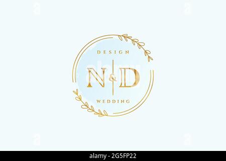 ND beauty monogram and elegant logo design handwriting logo of initial signature, wedding, fashion, floral and botanical with creative template. Stock Vector