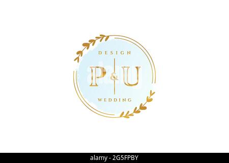 PU beauty monogram and elegant logo design handwriting logo of initial signature, wedding, fashion, floral and botanical with creative template. Stock Vector