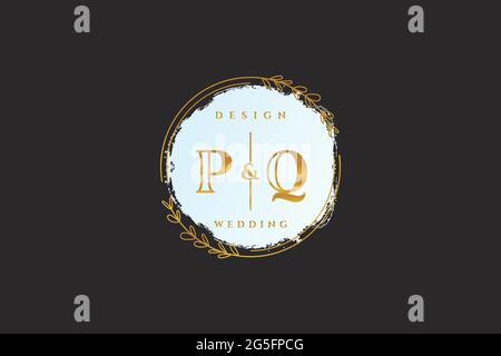 PQ beauty monogram and elegant logo design handwriting logo of initial signature, wedding, fashion, floral and botanical with creative template. Stock Vector