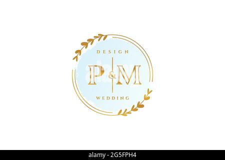 PM beauty monogram and elegant logo design handwriting logo of initial signature, wedding, fashion, floral and botanical with creative template. Stock Vector