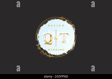 QT beauty monogram and elegant logo design handwriting logo of initial signature, wedding, fashion, floral and botanical with creative template. Stock Vector