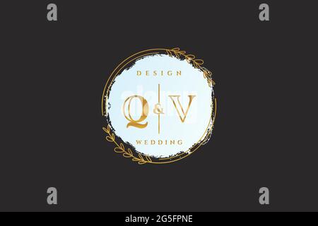 QV beauty monogram and elegant logo design handwriting logo of initial signature, wedding, fashion, floral and botanical with creative template. Stock Vector