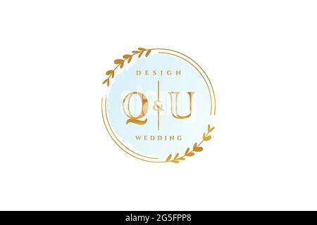 QU beauty monogram and elegant logo design handwriting logo of initial signature, wedding, fashion, floral and botanical with creative template. Stock Vector